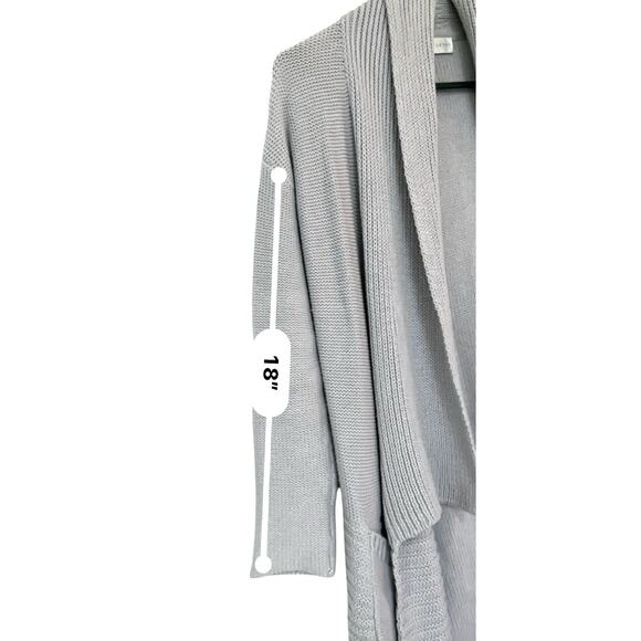 Poetry Light Gray Open Shawl Collar Sweater Relaxed Cardigan Medium 100% Cotton - Picture 4 of 7